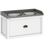 PawHut Comedero Elevado para Perros Grandes con 2 Cuencos de 2000 ml de Acero Inoxidable y 1 Cajón 63x30x36 cm Blanco