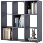 HOMCOM Bibliothèque, étagère de rangement à 3 niveaux avec 9 compartiments, pour salon, bureau, chambre, 91x29,5x91cm, gris