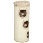 PawHut Tonneau à gratter, tour à griffer en sisal et bord en peluche, 3 niveaux avec plate-forme, stable, Ø 38 x 96 cm crème