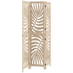 HOMCOM Paravan Interior cu 3 Panouri Pliabil și Separabil din Lemn, Design cu Frunze, 120x170 cm, Culoare Lemn Natural