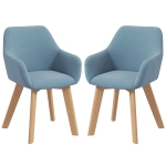HOMCOM Lot de 2 chaises de salle à manger Fauteuil Assise rembourrée en tissu effet velours Pieds en bois, bleu