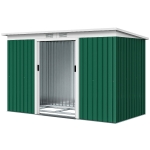 Outsunny Abri de jardin 3,6 m² 280 x 130 x 172 cm kit de fondation porte coulissante ventilations acier galvanisé vert foncé