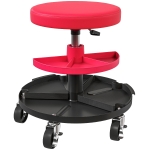 HOMCOM Tabouret d'atelier à roulettes 6 cm, capacité jusqu'à 135 kg, hauteur réglable 40-51 cm, avec plateaux porte-outils, Rouge