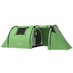 Outsunny Tente de camping pour 3-4 personnes stable et imperméable, tente familiale avec chambre et séjour, colonne d'eau 3000 mm, Vert foncé