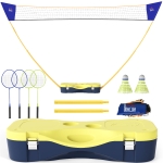 HOMCOM Badminton Netz tragbarer Netzständer Badminton Set 4 Schläger Outdoor Sport 286 x 33 x 157 cm Gelb+Blau
