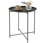 Outsunny Petite table basse ronde table d'appoint plateau amovible avec bord relevé pieds pliables en acier Ø 46 x 53 cm noir