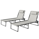 Outsunny Lot de 2 bain de soleil transat pliable dossier inclinable multi-positions acier lacets élastiques textilène crème