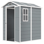 Outsunny Magazie de Grădină din Rășină cu Podea, Ușă Blocabilă și Fereastră, 1,3 x 1,8 m, Gri