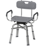 HOMCOM Chaise de douche pivotante à hauteur réglable avec accoudoirs, dossier, capacité 150 kg, Gris