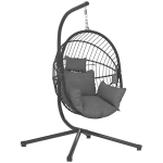 Outsunny Silla Colgante Huevo con Soporte con Cesta Plegable Cojín y Reposacabezas para Interior y Exterior Carga 120 kg Gris