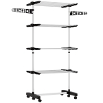 HOMCOM Tendedero Vertical de 4 Niveles con Ruedas 2 Laterales Abatibles Estantes Ajustables y Marco de Acero Negro y Plata