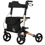 HOMCOM Déambulateur 4 Roues Pliable en Aluminium, Hauteur Réglable 6 Positions, Freins Doubles, Rangement, 64x67x92cm, Doré