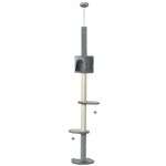 PawHut Floor to Ceiling Cat Tree for Indoor Cats, Kitten Tower, Condo, Multi-Layer Activity Center, Indoor Pet Play House with Solid Scratching Post Hanging Balls, Light Grey