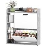 HOMCOM Meuble à chaussures 15 paires, armoire à chaussures moderne avec 2 tiroirs rabattables, 83x24x90,5cm, blanc et gris