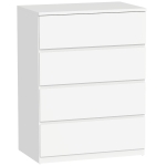 HOMCOM Comodă cu 4 Sertare din PAL cu Șine Metalice și Margini Înclinate, 60x40x80 cm, Alb