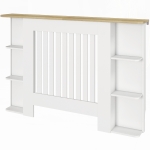 HOMCOM Cache-radiateur avec étagères de rangement ouvertes, couvercle de radiateur en bois à lattes, 124x19x83cm, blanc