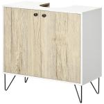 kleankin Meuble sous lavabo, meuble de salle de bain avec 2 portes, pieds en acier, 60 x 30 x 60 cm, blanc et bois naturel