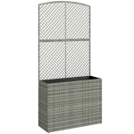 Outsunny Rattan Planter with Trellis, Raised Beds for Garden with Liner for Climbing Plants Vegetables Flowers, Dark Grey