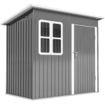 Outsunny Casinha de Jardim 2.55m² em Aço Galvanizado, com Kit de Fundação, Porta Trancável, Telhado Inclinado, Cinza