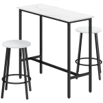 HOMCOM Set 3 Piese cu Masă Dreptunghiulară și 2 Scaune de Bar din PAL, MDF și Oțel, Alb-Negru