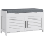 HOMCOM Bancă pentru pantofi cu raft interior reglabil pe 3 niveluri, din MDF și material textil cu aspect de in, 90x36x50 cm, alb și gri