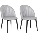 HOMCOM Set de 2 Scaune de Dining din Piele PU cu Picioare Metalice și Spătar în Formă de Scoică, Gri Deschis