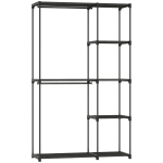 HOMCOM Dulap Portabil cu 2 Bare și 6 Rafturi, din Material Textil Non-Țesut, Plastic și Oțel, 111x43x185 cm, Negru