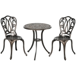 Outsunny Set da Giardino per 2 Persone, 2 Sedie e Tavolo Rotondo in Alluminio Pressofuso dal Fascino Retrò, Bronzo