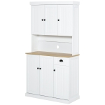HOMCOM White Kitchen Cabinet 180cm Freestanding Modern Storage with Open Countertop Drawer 6 Doors Kitchen White