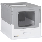 PawHut Arenero Cubierto para Gatos Desmontable con Entrada Frontal y Salida Superior con Pala 47,5x35,5x36,7 cm Gris y Blanco