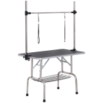 PawHut Table de toilettage pour chien pliante potence H-forme inox réglable 2 sangles panier 107 x 60 x 164 cm noir