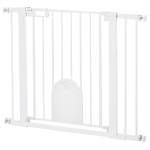 PawHut Barrière de sécurité animaux avec porte fermeture automatique système de double verrouillage, acier blanc