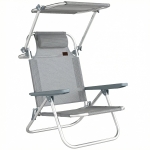 Outsunny Sedia a Sdraio Reclinabile a 6 Livelli con Tettuccio Regolabile e Poggiatesta, in Alluminio e Rete, 62x68x79, Grigio
