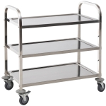 HOMCOM Carrello da Cucina 3 Ripiani Aperti 4 Ruote Omnidirezionali con 2 Freni Cuscinetti Anti-Collisione in Acciaio Inossidabile 430 Argento 90.5x50.5x88.2cm