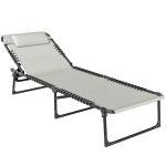 Outsunny Foldable Sun Lounger, Outdoor 4 Level Adjustable Backrest Reclining Chaise Chair, Steel Frame Recliner Chair for Camping, Hiking, Cream White