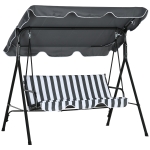 Outsunny Balancín de Jardín Exterior Columpio de 3 Plazas con Toldo Ajustable y Marco de Acero 172x110x153 cm Gris y Blanco