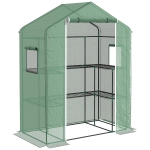 Outsunny Invernadero con 1 Puerta 2 Ventanas y Estantes de 2 Niveles en Forma de U para Cultivo de Plantas 140x73x190 cm Verde
