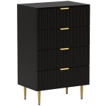 HOMCOM Cómoda 4 cajones cómoda dormitorio mueble de almacenamiento moderno con tiradores y patas doradas, dim. 60 x 40 x 96 cm, negro