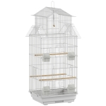 PawHut Jaula para Pájaros de Acero con Comederos Perchas Columpio y Bandeja Extraíble 50,5x41x104 cm Blanco