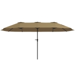 Outsunny Sombrilla Doble 4x2,2 m Sombrilla Terraza Exterior con Manivela Manual Impermeable y Protección UV30+ Café