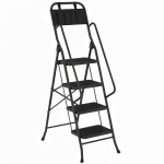 HOMCOM Escalera Plegable de 4 Peldaños con Bolsa de Herramientas Escalera de Tijera con Peldaños Anchos Antideslizantes Negro