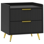 HOMCOM Noptieră, masă de noapte cu 2 sertare canelate, picioare metalice aurii, 50 x 40 x 50 cm, negru