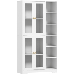 HOMCOM Buffet Alto da Cucina, Vetrina con 4 Porte a Chiusura Ammortizzata in Vetro Temperato, 90x35x172 cm, Bianco