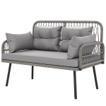 Outsunny Canapé de jardin avec coussins et oreillers 2 places en résine tressée, canapé d'extérieur avec accoudoirs gris foncé