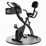HOMCOM Vélo d'Appartement Pliable 4-en-1 - Ergomètre Magnétique Silencieux avec Cordes de Résistance - Sport Maison et Cardio-training avec Roulettes, Selle Confort et LCD (Max 120kg), Noir