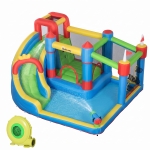 Outsunny Castillo Inflable Infantil con Tobogán Cama de Salto Piscina Muro de Escalada Inflador 390x300x197 cm Multicolor