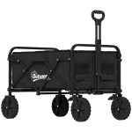 Outsunny Carro de Jardín Plegable con Ruedas Bloqueables Mango Ajustable Portavasos Carga 80 kg para Campaña 85x50x99 cm Negro