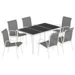 Outsunny Conjunto de Mesa y Sillas Jardín con Mesa de Vidrio Templado 6 Sillas Apilables Transpirables para Terraza Gris