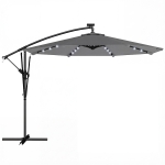 Outsunny Parasol Excéntrico con Luces LED Solares 330x295 cm Sombrilla con Base Cruzada Manivela Funda Protectora Gris Oscuro