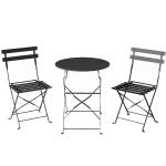 Outsunny Set Bistro Exterior, Mobilier Pliabil cu Masă și 2 Scaune, Negru